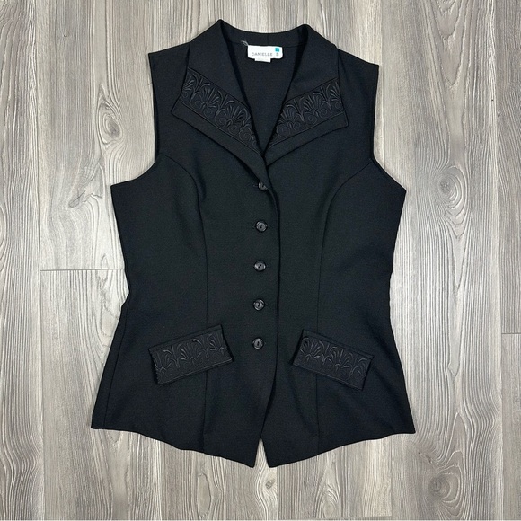 Danielle B Black Button Front Vest with Embroidered Lapels Women’s Size L - Picture 1 of 6